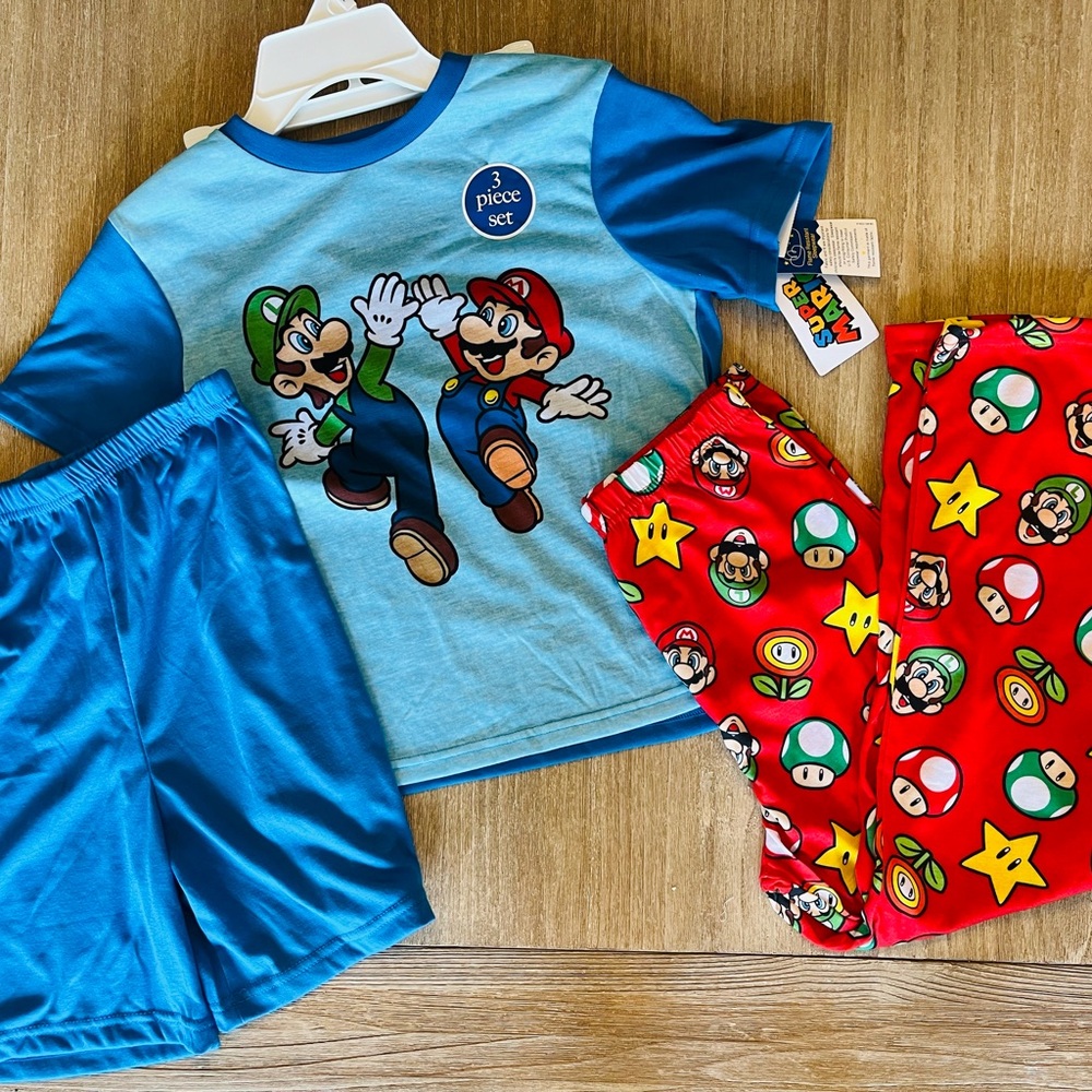 NWT! New kid’s Super Mario Brothers, 3-piece pajama set boys size 10/12